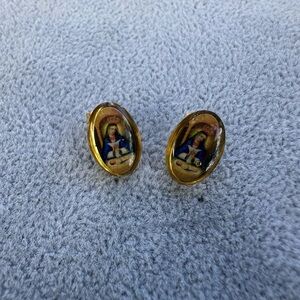 New Stainless Steel Gold Religious Icon Earrings